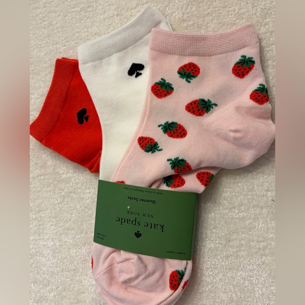 Kate Spade 3pk Red, White, and Pink Strawberry Sock Set